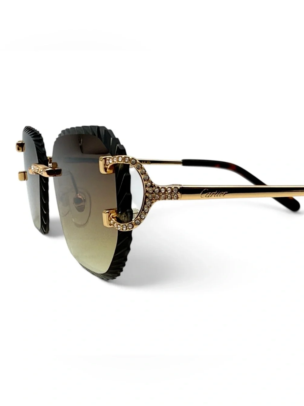 Cartier Gold Rimless Sunglasses with Brown Gradient Lenses